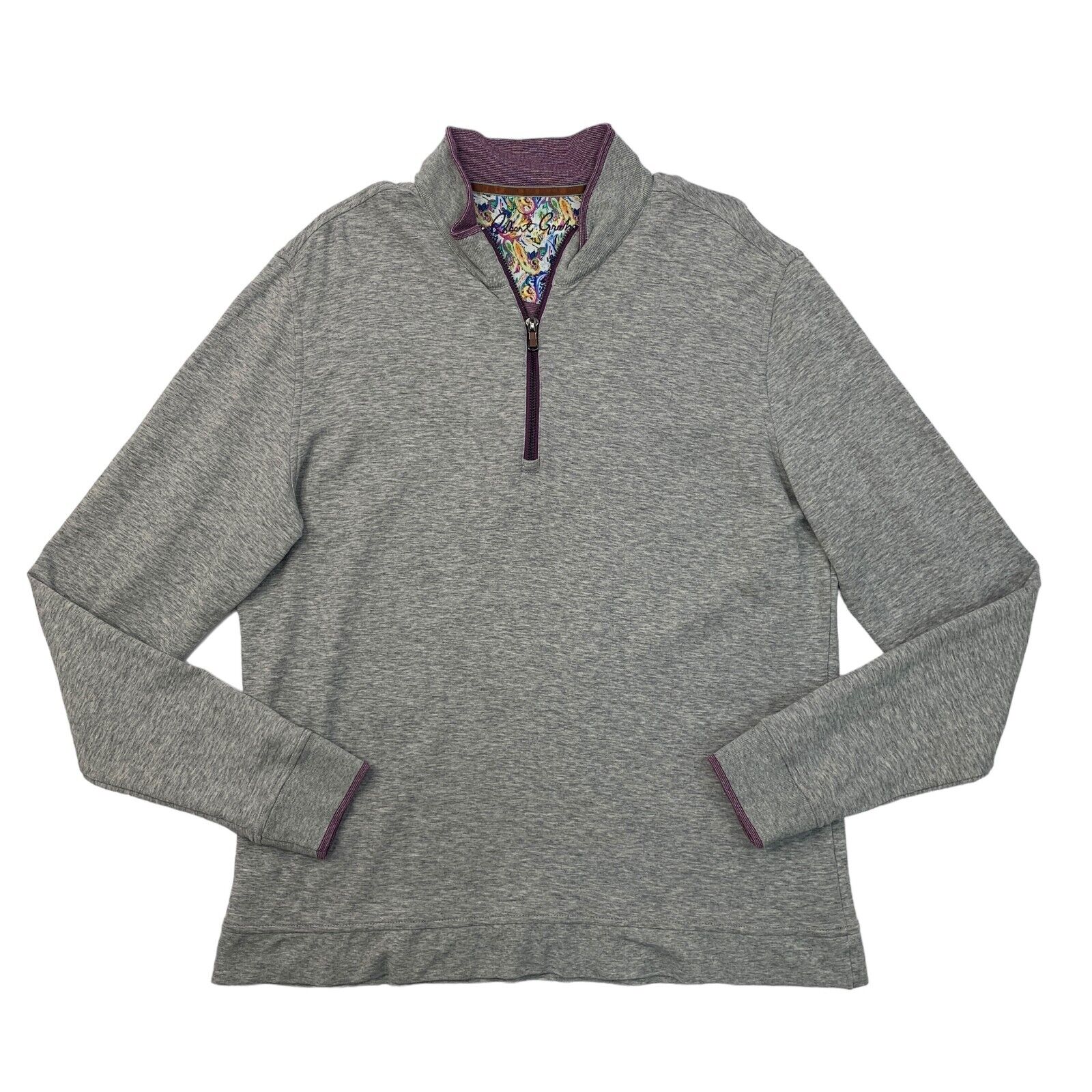 Robert Graham Sweatshirt Mens Xl Grey Classic Fit Quarter Zip Mock Neck Pullover